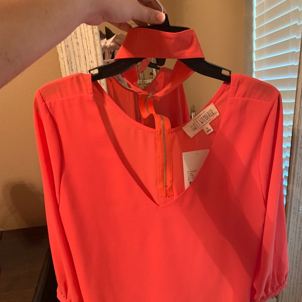 Coral Choker Blouse